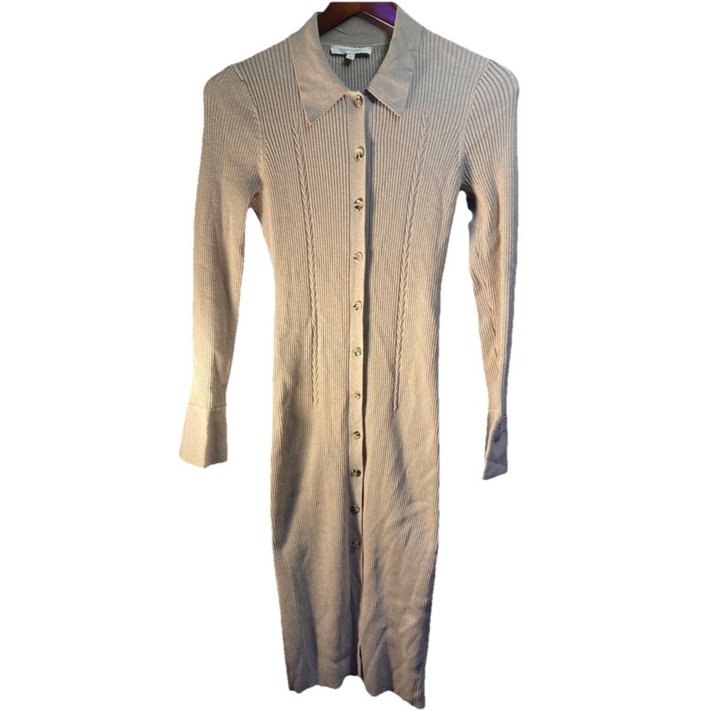 Favorite Daughter Sz 1 Sweater Dress Cashmere Button Up Cozy Knit Beige Preppy